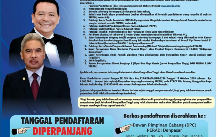 Pendaftaran Perpanjangan Pengangkatan dan pengambilan sumpah PERADI